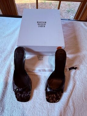 Maryam Nassir Zadeh Black Patent Leopard-Print Slide Mules